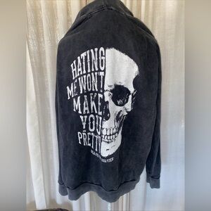 Beautiful Disaster Hoodie Unisex Size 1X Black Skull Faded Distressed Look